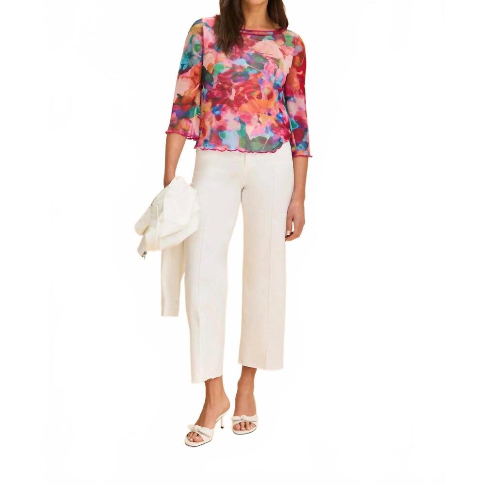 NEW FDJ stefanie bell sleeve boat neck top in multi